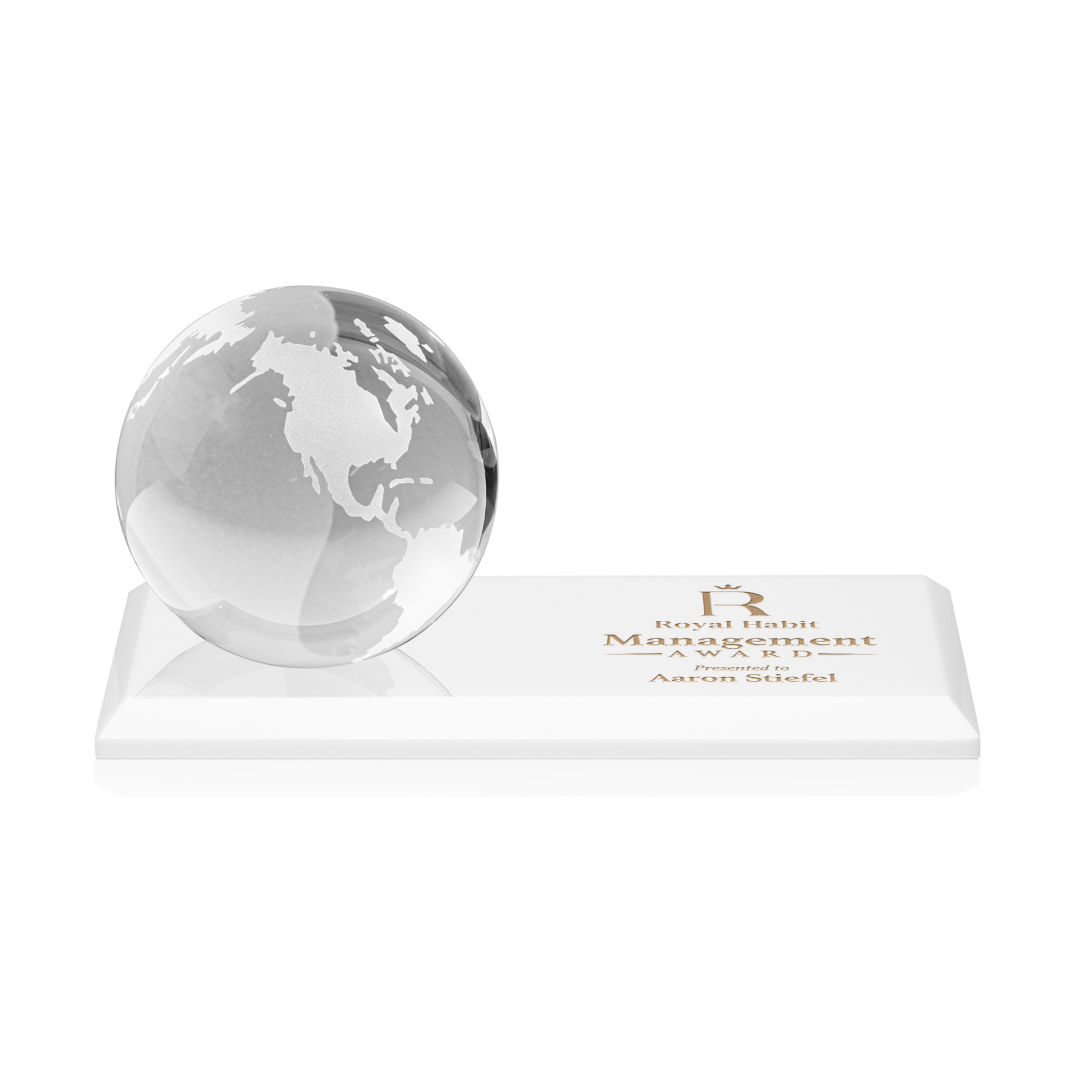 Globe Award on Rectangle Base - White 6