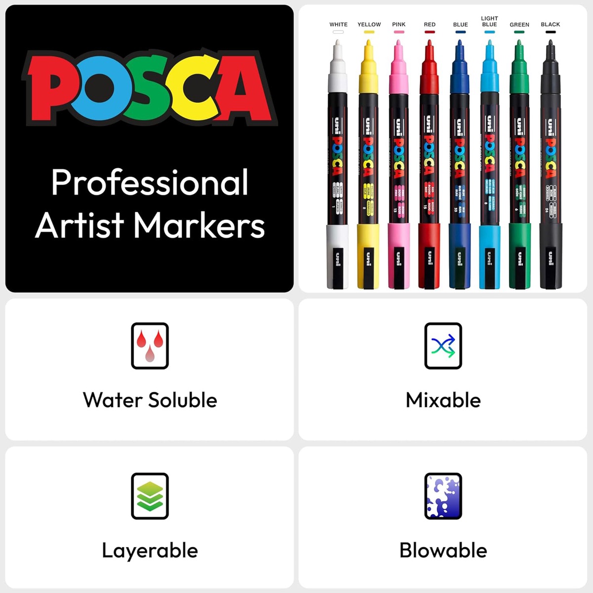 POSCA 8 Piece Basic Marker Set with Bag - Fine 35