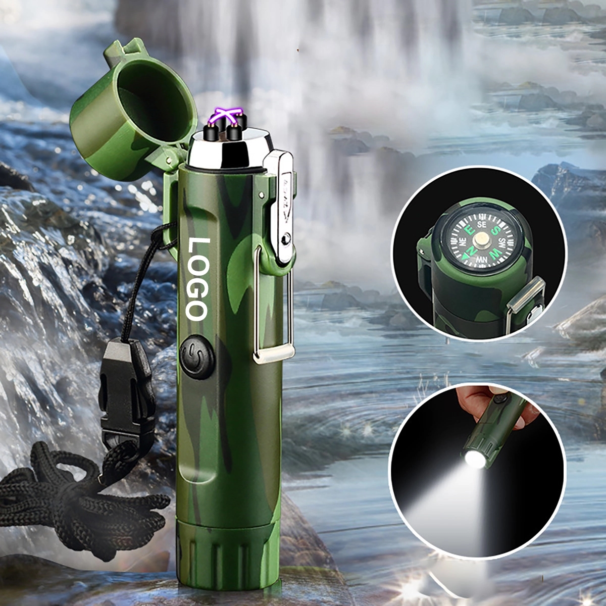 USB Plasma Arc Lighter with Flashlight & Compass 4