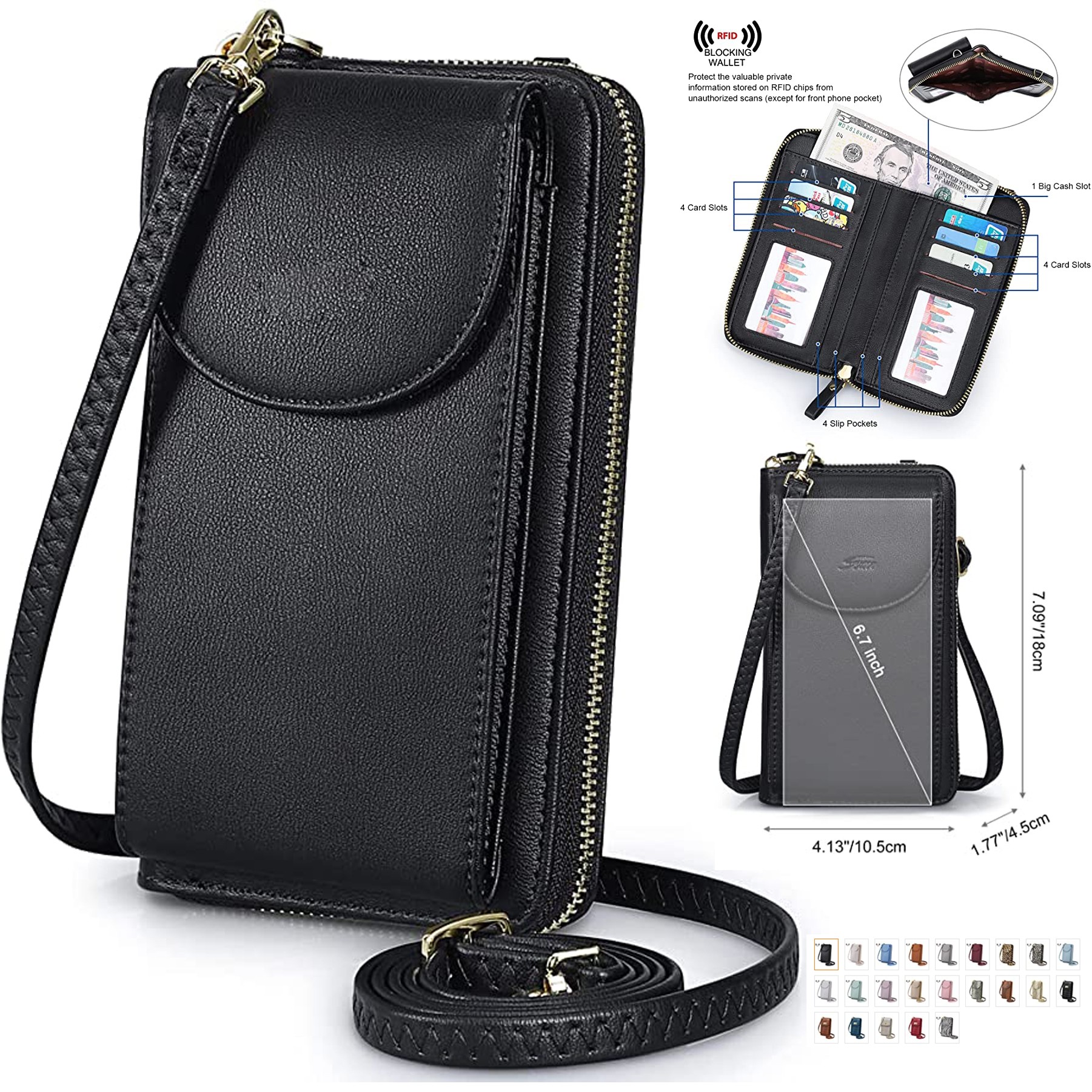 PU Leather RFID Blocking Crossbody Cell Phone Bag 2