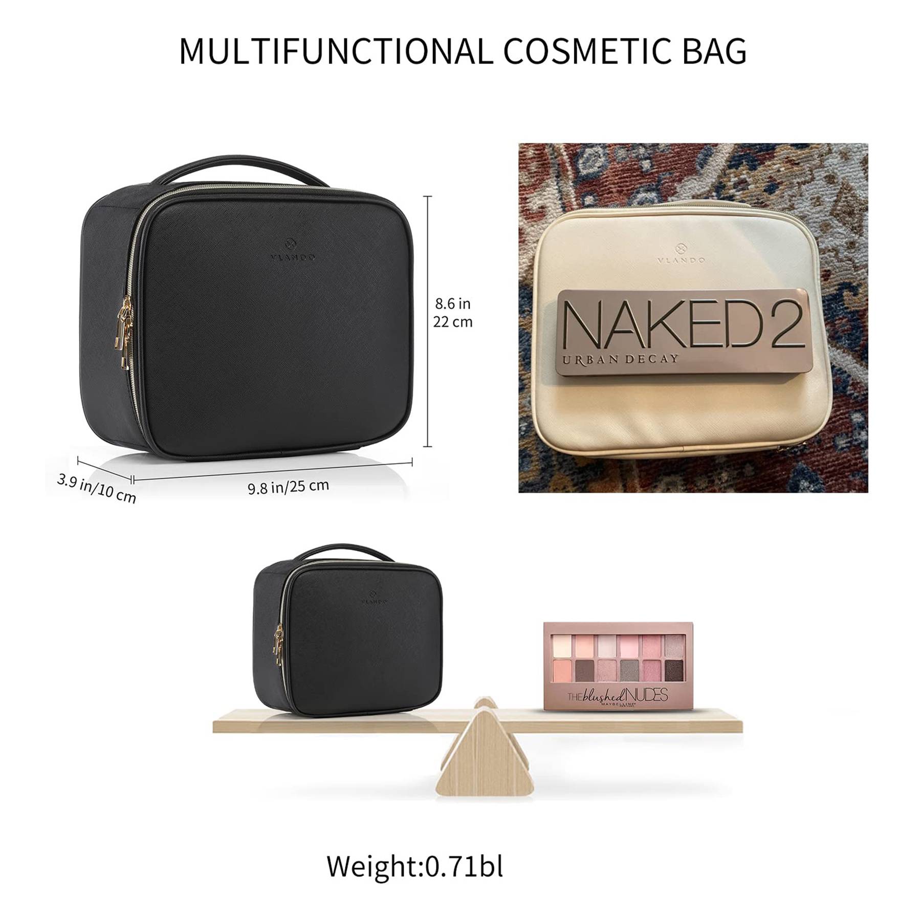 Pu Leather Storage Adjustable Dividers Brushes Cosmetic bag 15