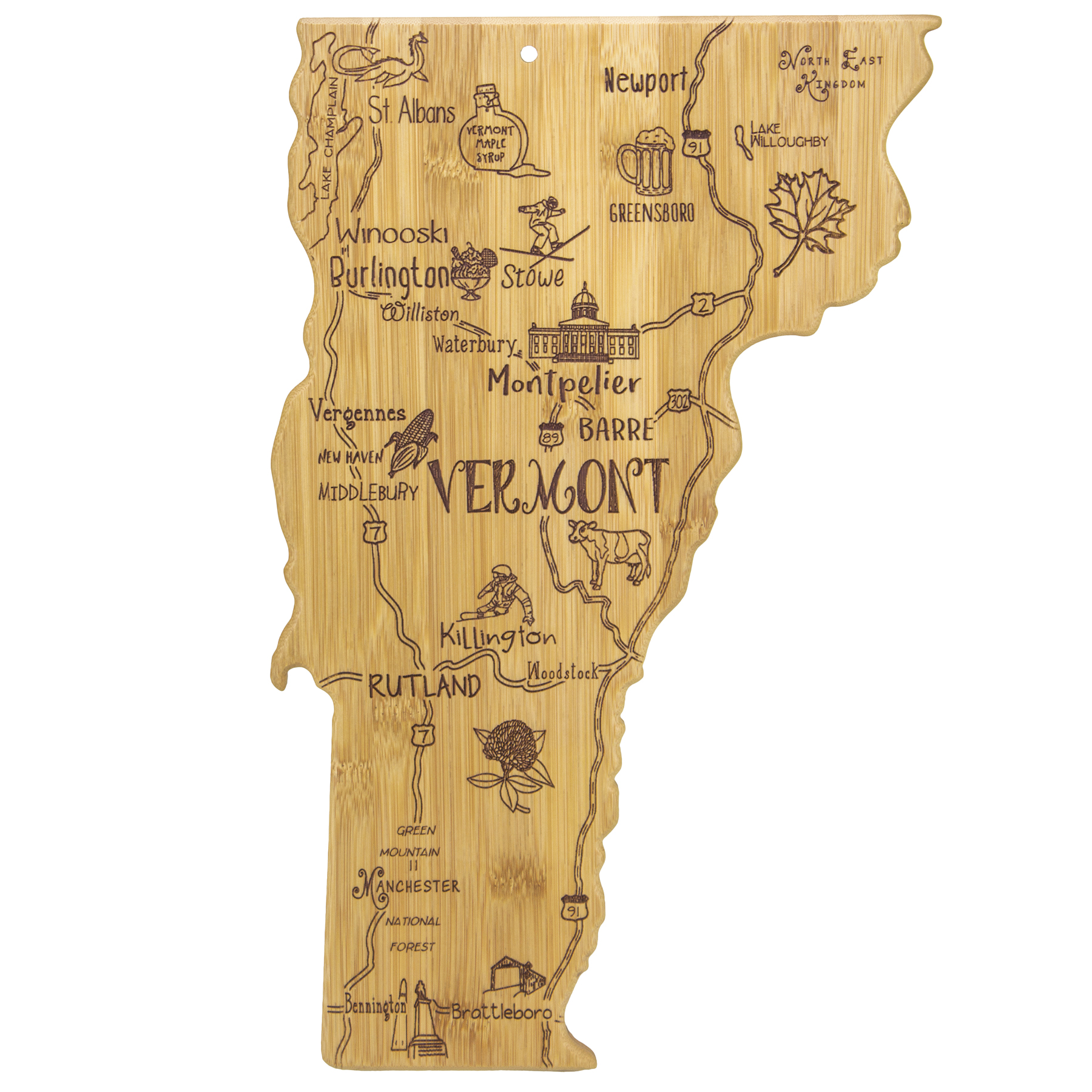 Destination Vermont State Shaped Bamboo Serving and Cutting Board 5