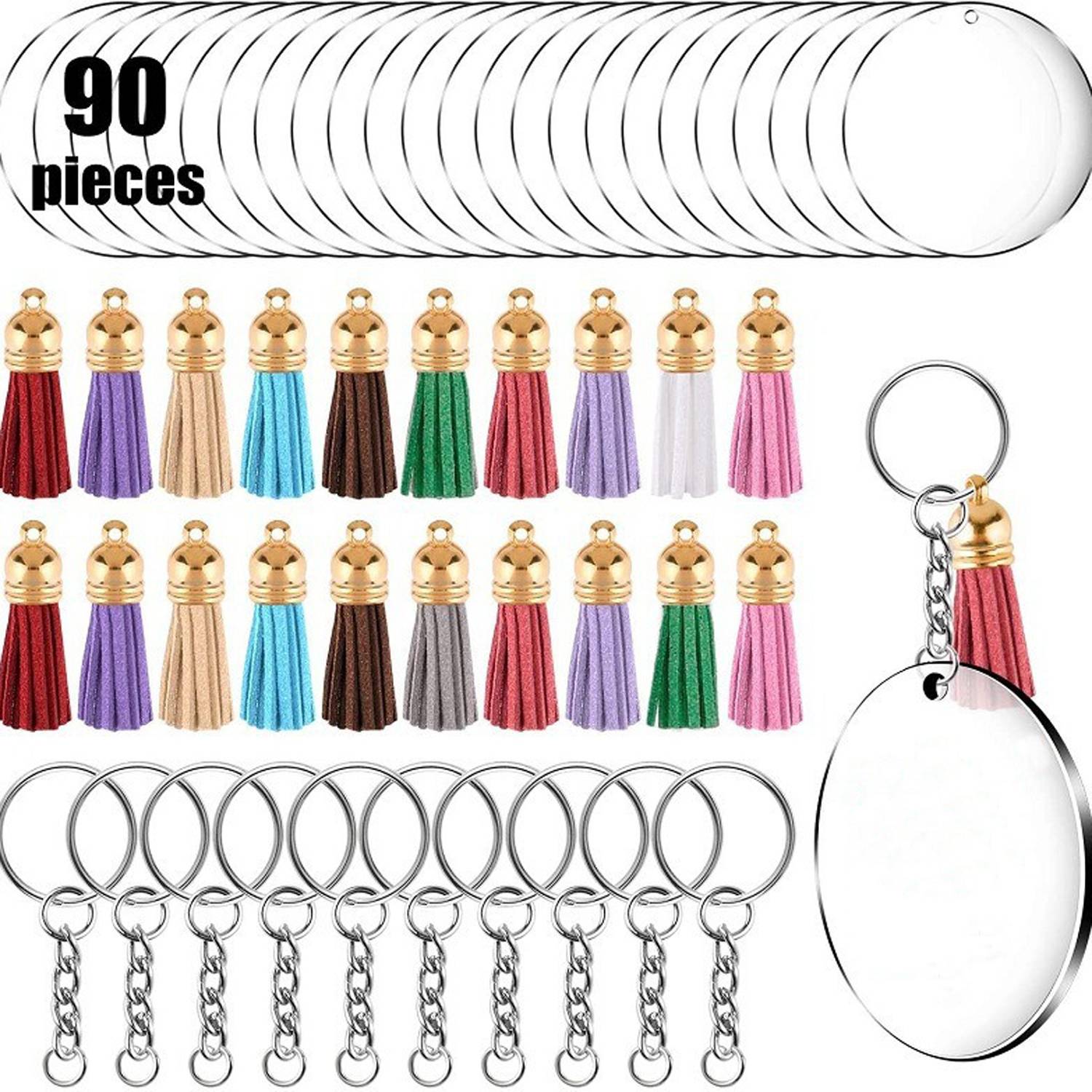 30Pcs Acrylic Tassel Keychain 5