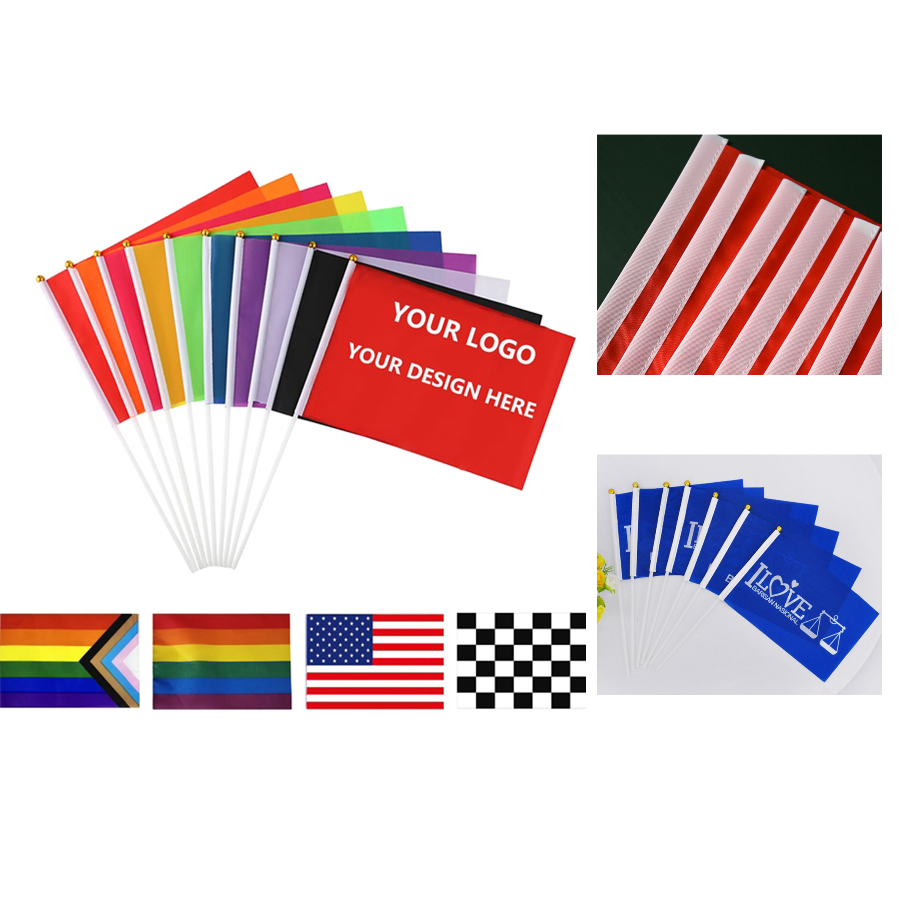 High - Quality Full Color Custom Hand Held Stick Flag Express Service 2
