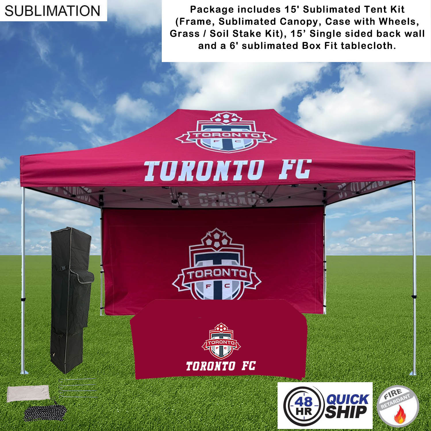 48Hr Quick Ship - Deluxe Event Package, 15' Tent kit, 15' backwall, and 6' Box Fit Tablecloth 25