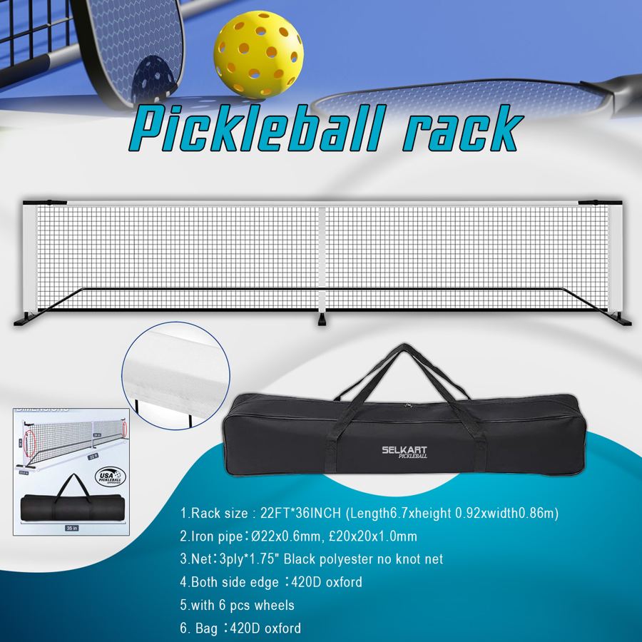 Pickleball Rack Set - Net + Iron Stand + Handle Bag w/ 6 PCS