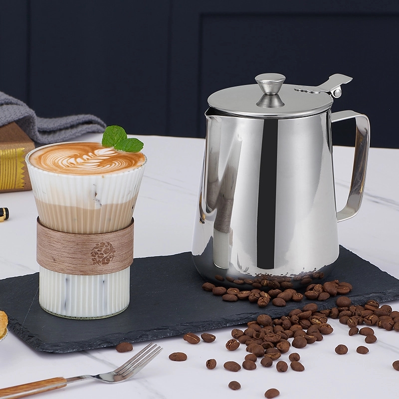 304 Stainless Steel Milk Frothing Cup with Lid 3