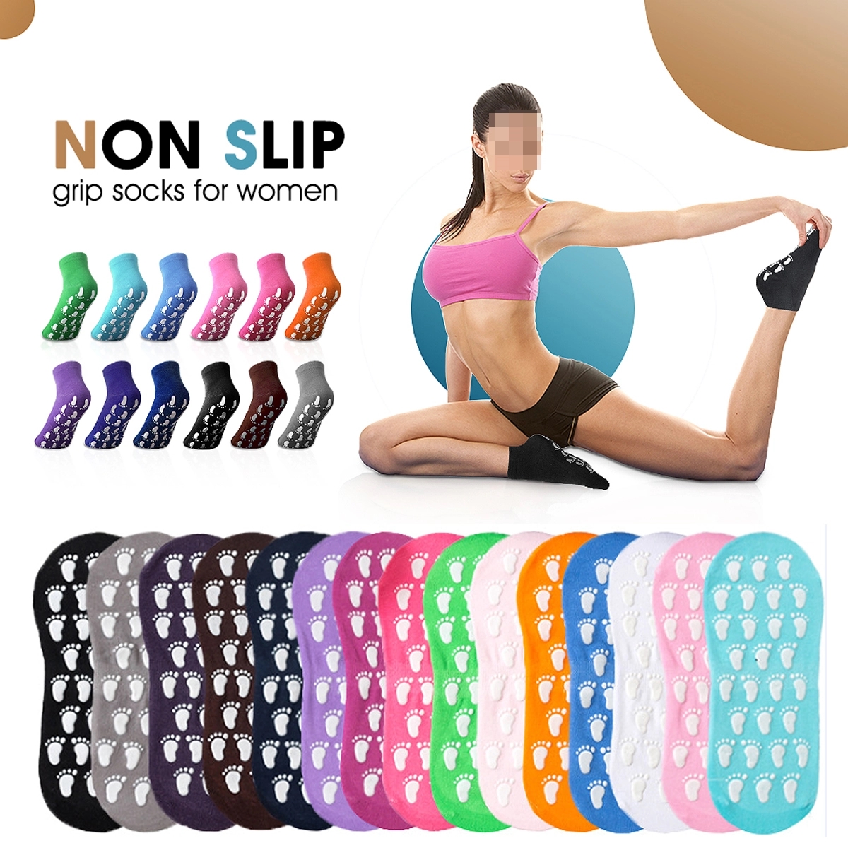 Yoga Pilates Non Slip Skid Socks With Grippers For Women 3
