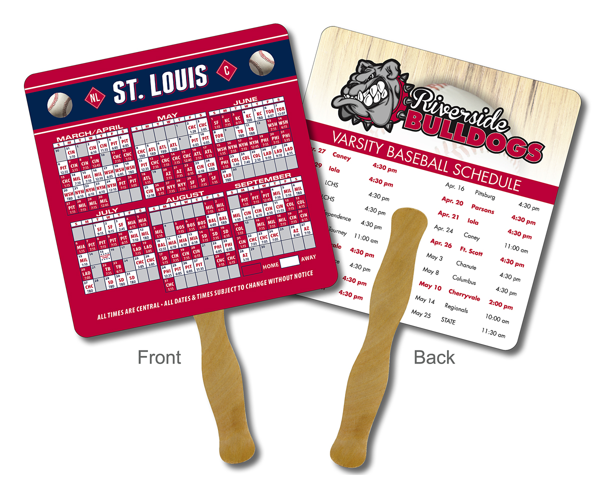 Baseball Schedule Hand Fan - 8x8 Square (Round Corners) - 14 pt. 2