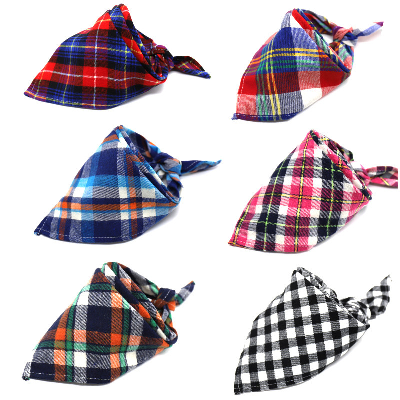 Dog Bandana Plaid Reversible Triangle Bibs Scarf 20
