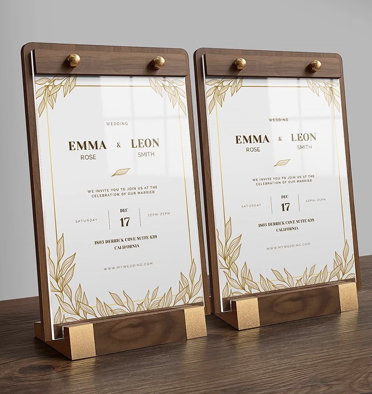 Acrylic Sign Holder with Wood-Color Base 3