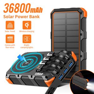 Multi Output 36800mAh Wireless Solar Power Bank With Flashlight 13