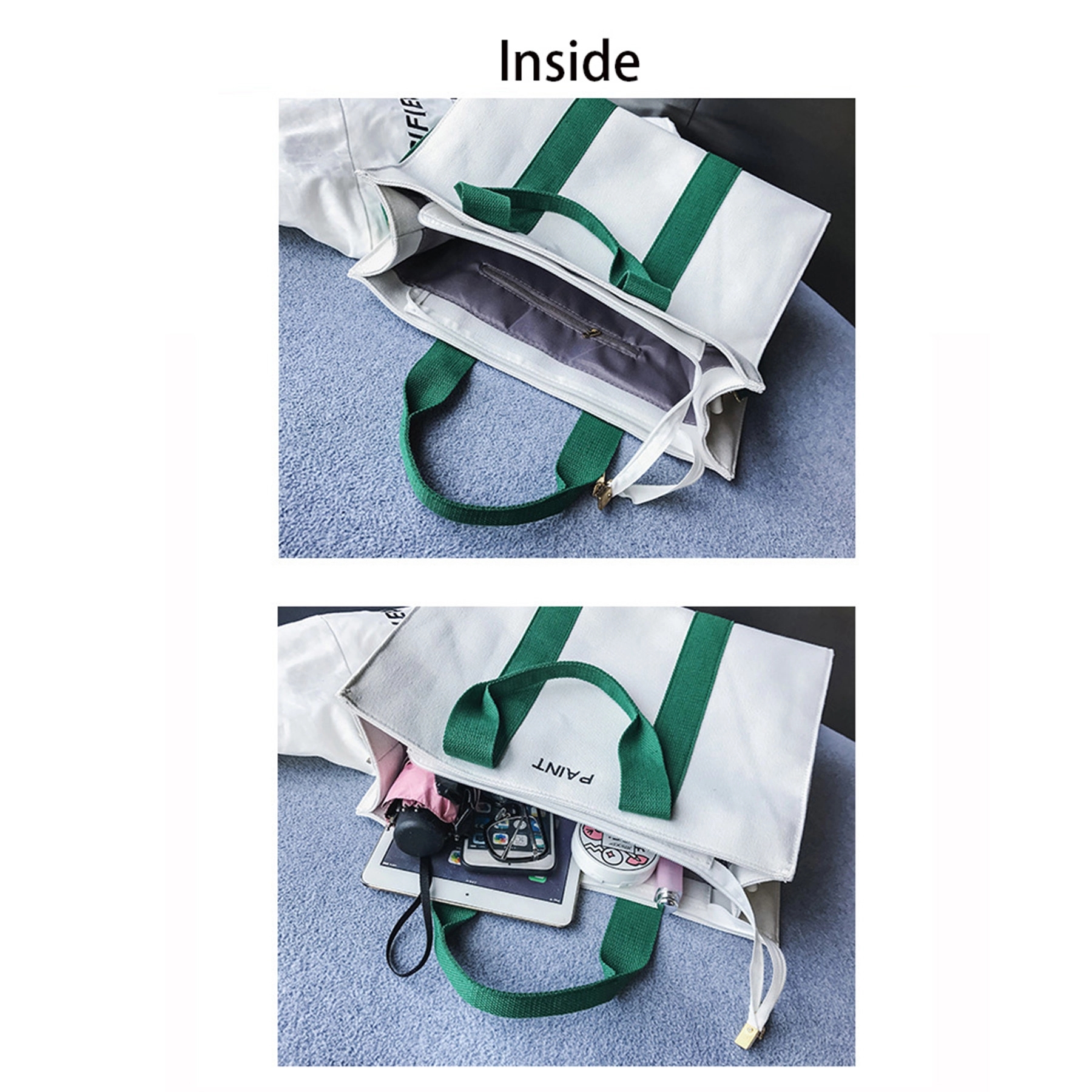 Stylish Canvas Tote Bag Top Zipper Closure 4