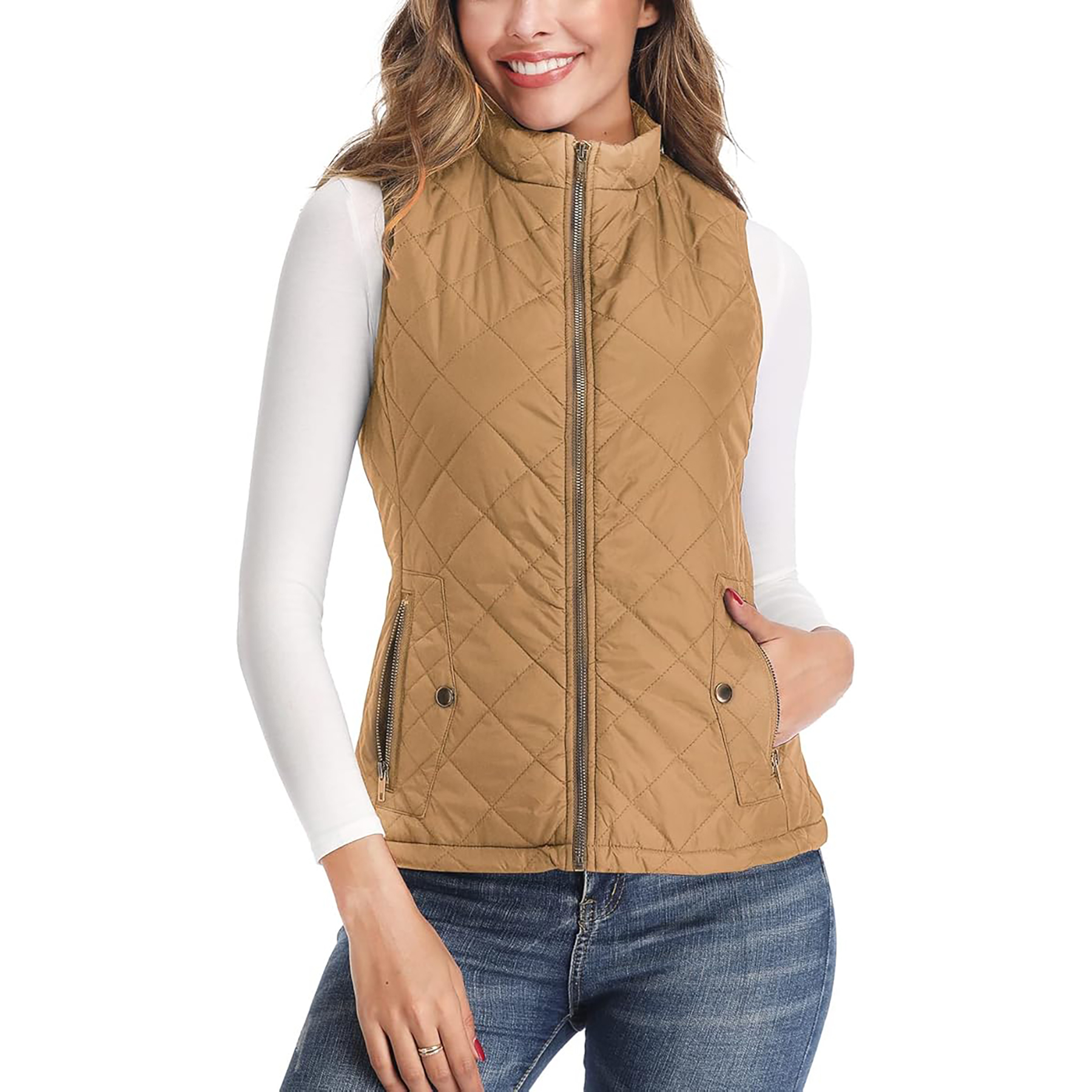 Women's Stand Collar Lightweight Zipper Quilted Vest 14