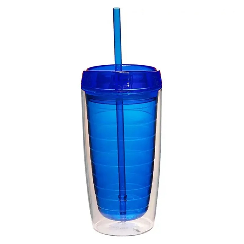 15 Oz Double Wall Reusable Tumbler Cup With Straw Lid 2