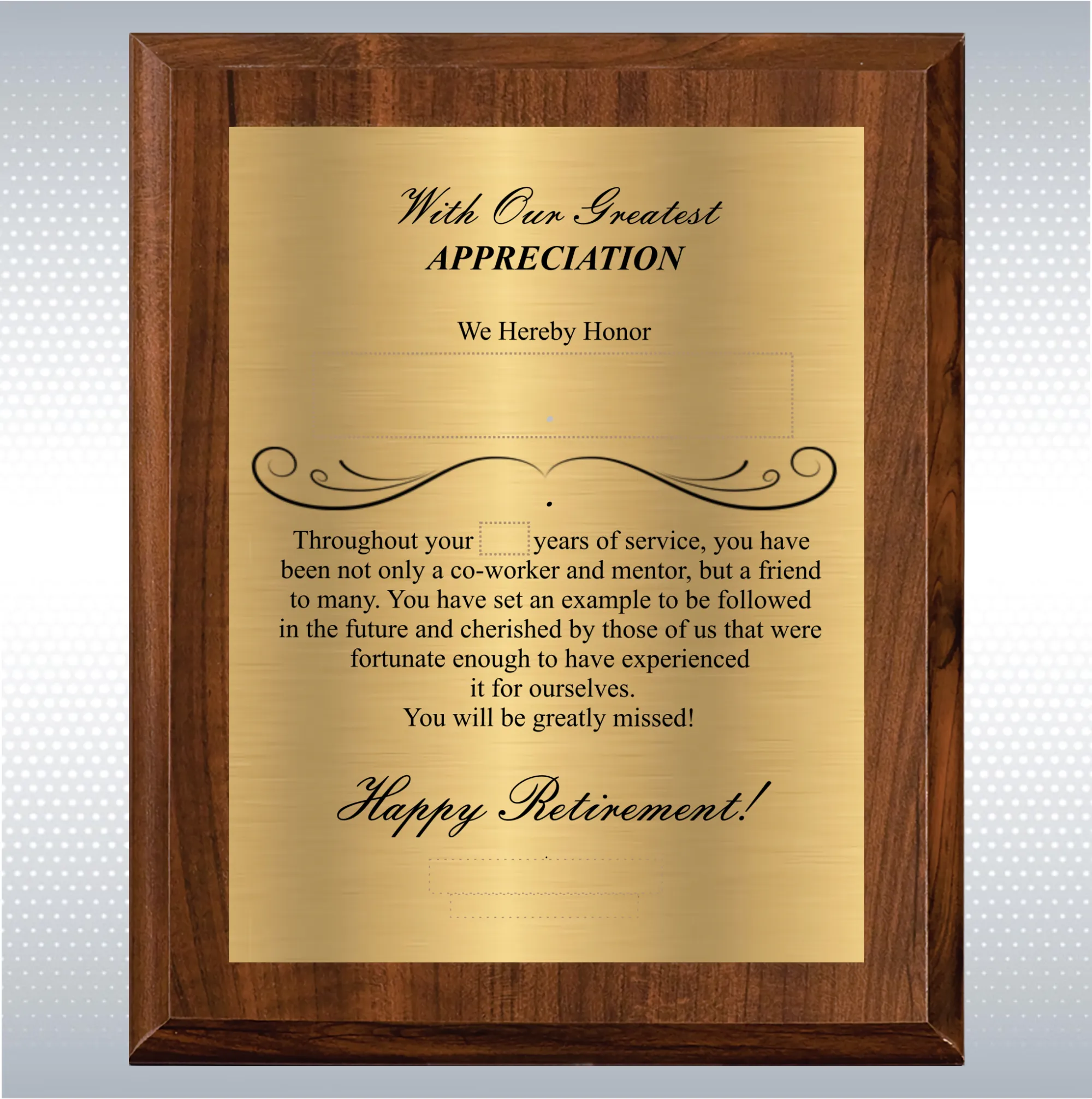 Cherry Finish Plaque Retirement Gift Award 2
