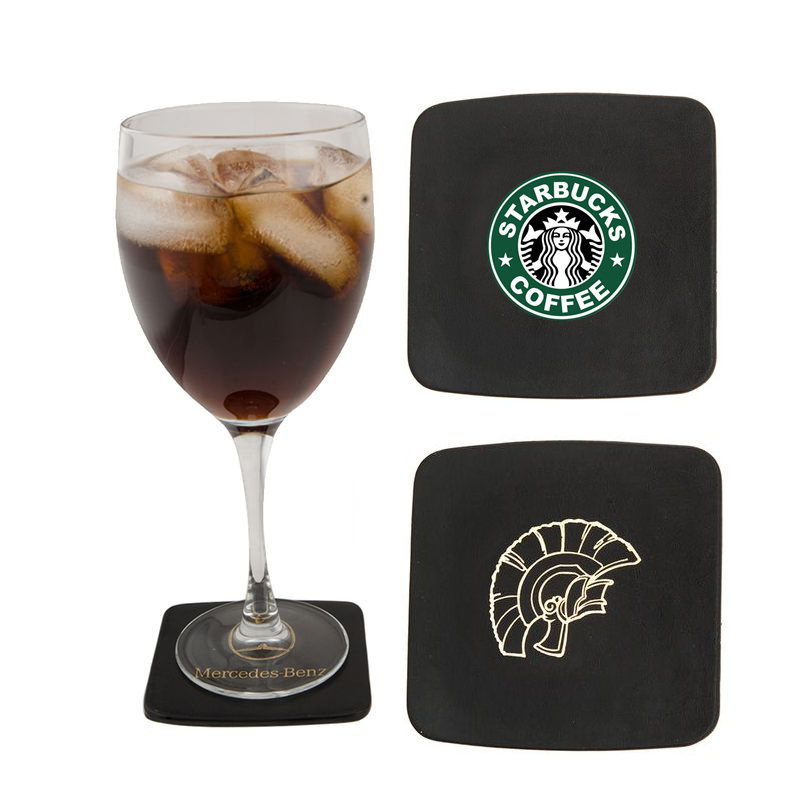 Atlantis Bonded Leather Square Coaster (Black)