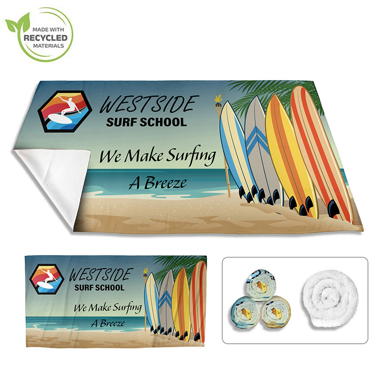 "THE SPACESAVER" 30" x 60" Full Color Ultra-Thin Recycled RPET Polyester Beach/Yoga Towel