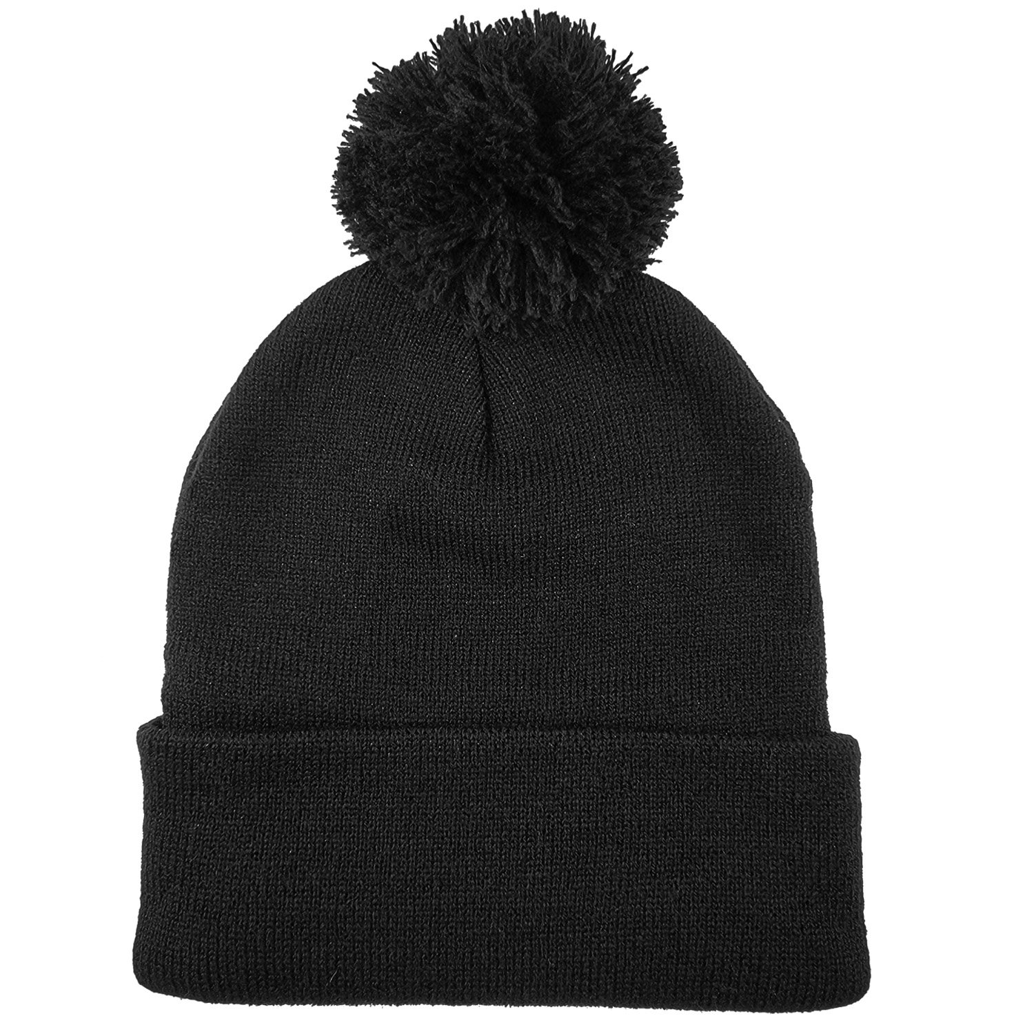 Pom Pom Knit Roll Cuff Beanie Cap 3