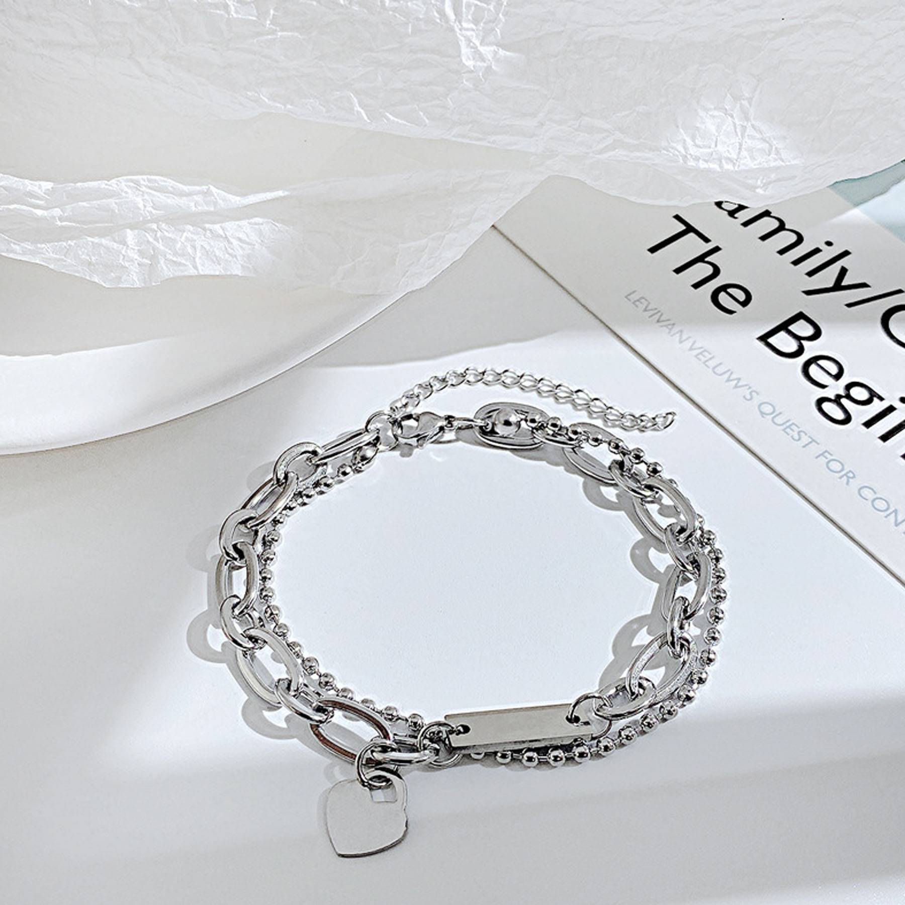 Double layered stainless steel square bracelet 7