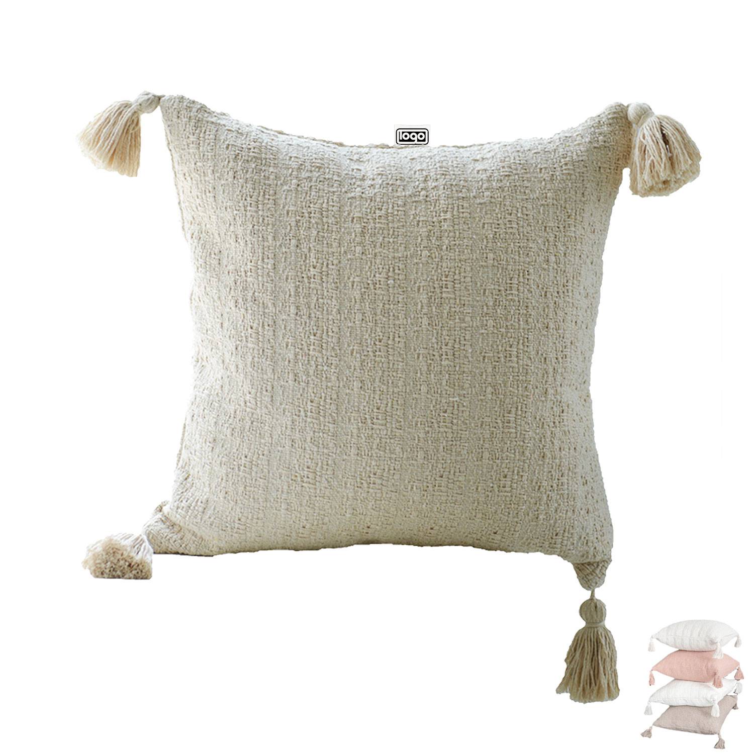 Cotton Linen Pillow Cover with Tassels 1