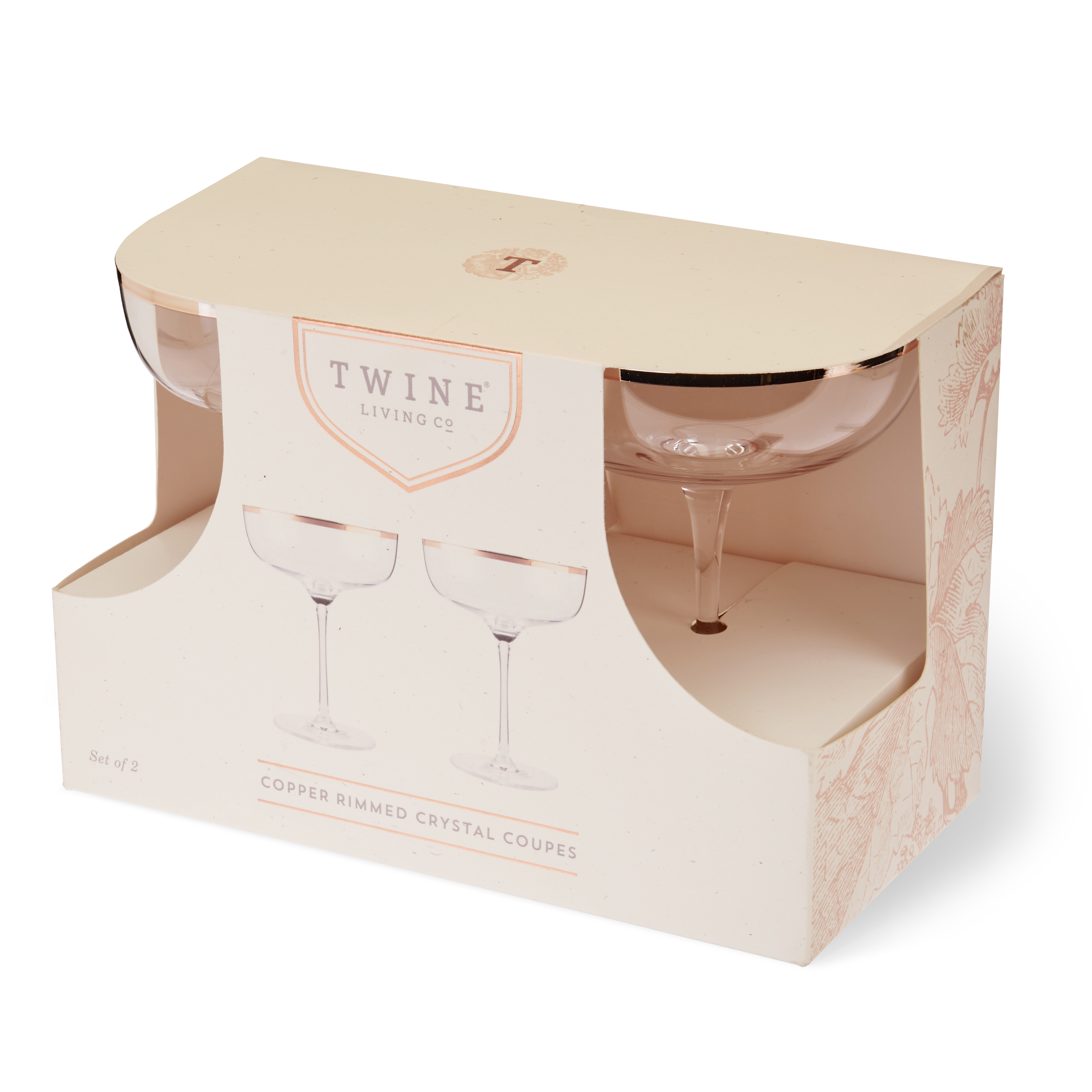 Twine Living® Copper Rim Crystal Coupe, set of 2 4