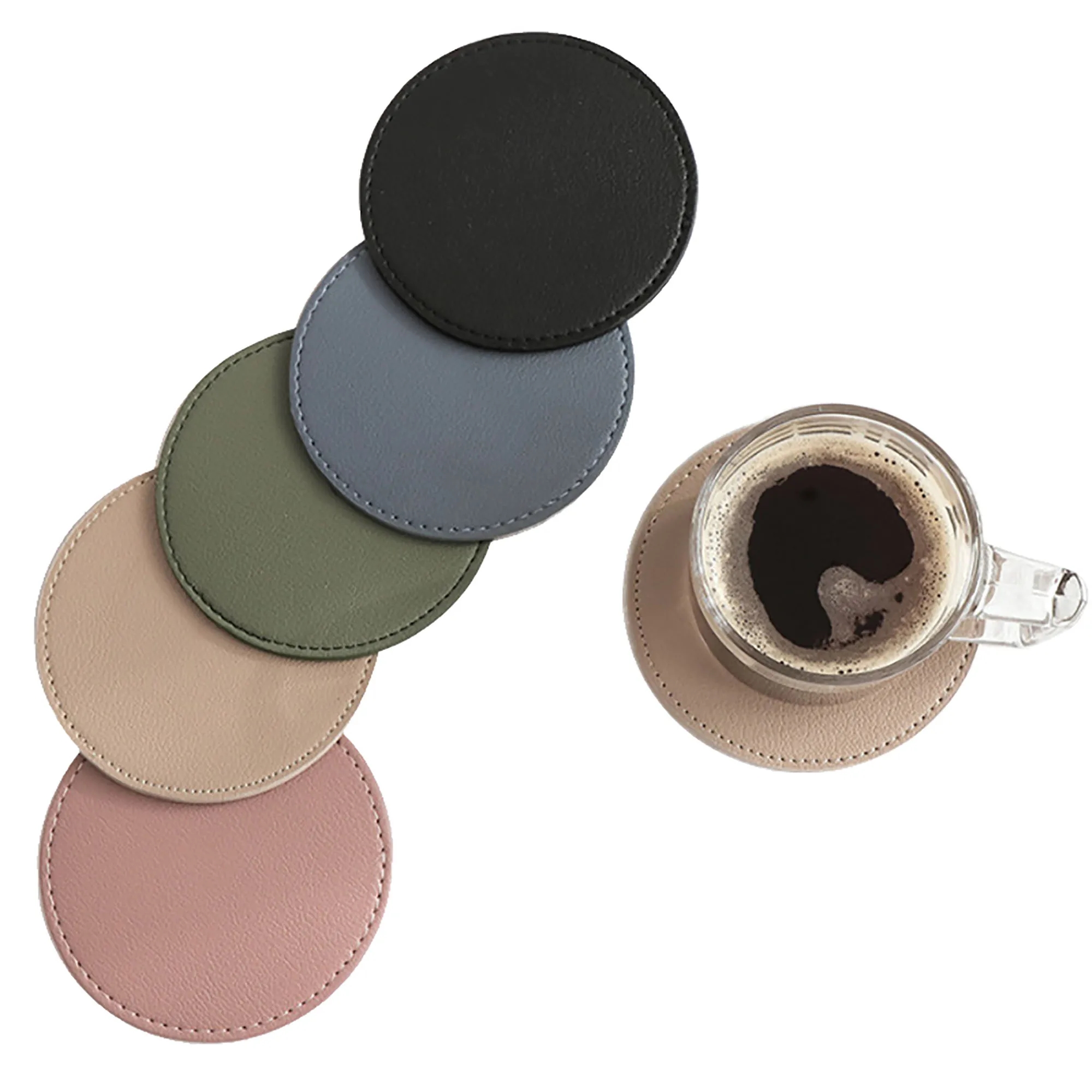 PU Leather Absorbent  Round Coaster MOQ 50 1