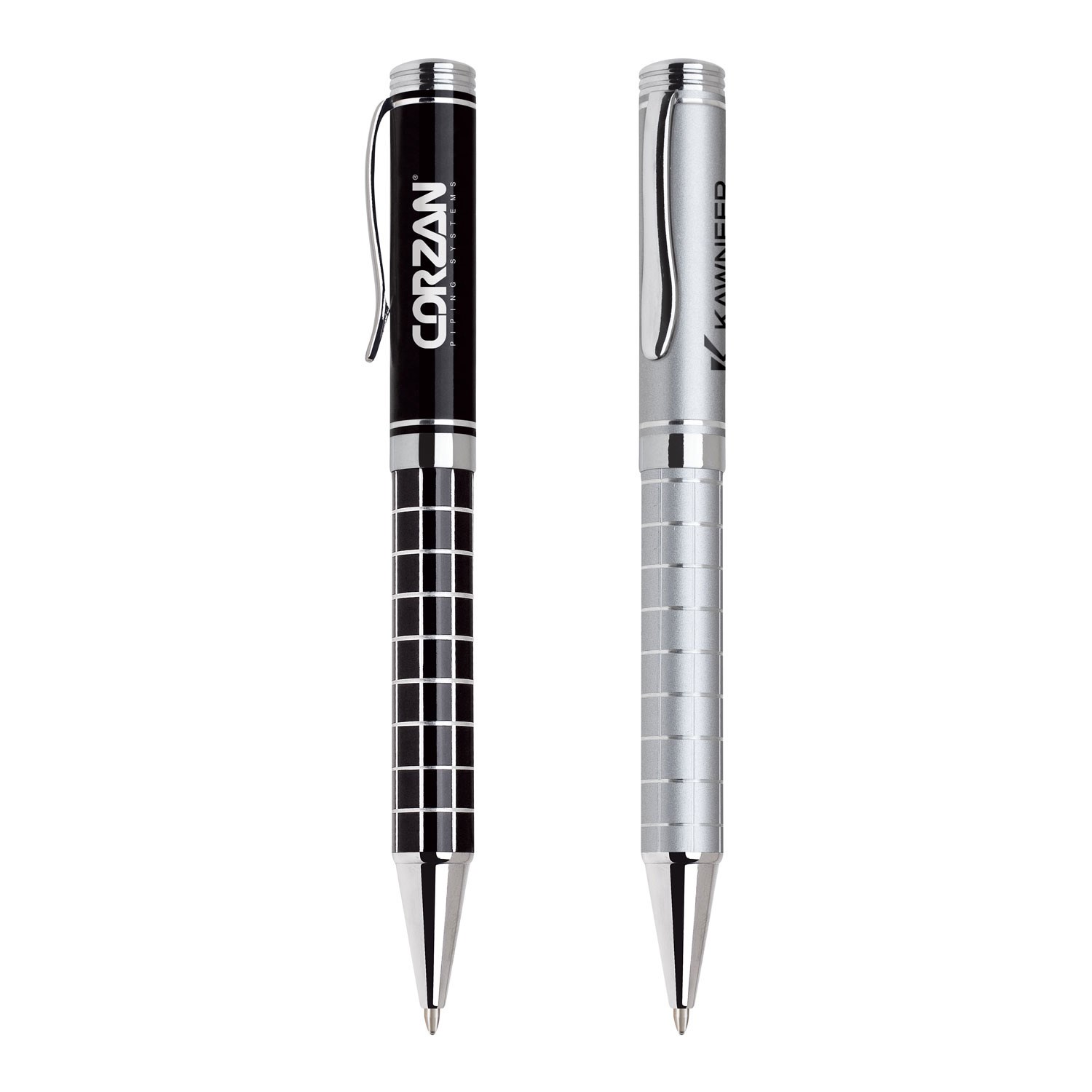 Grid Barrel Ballpoint Twist Metal Pen