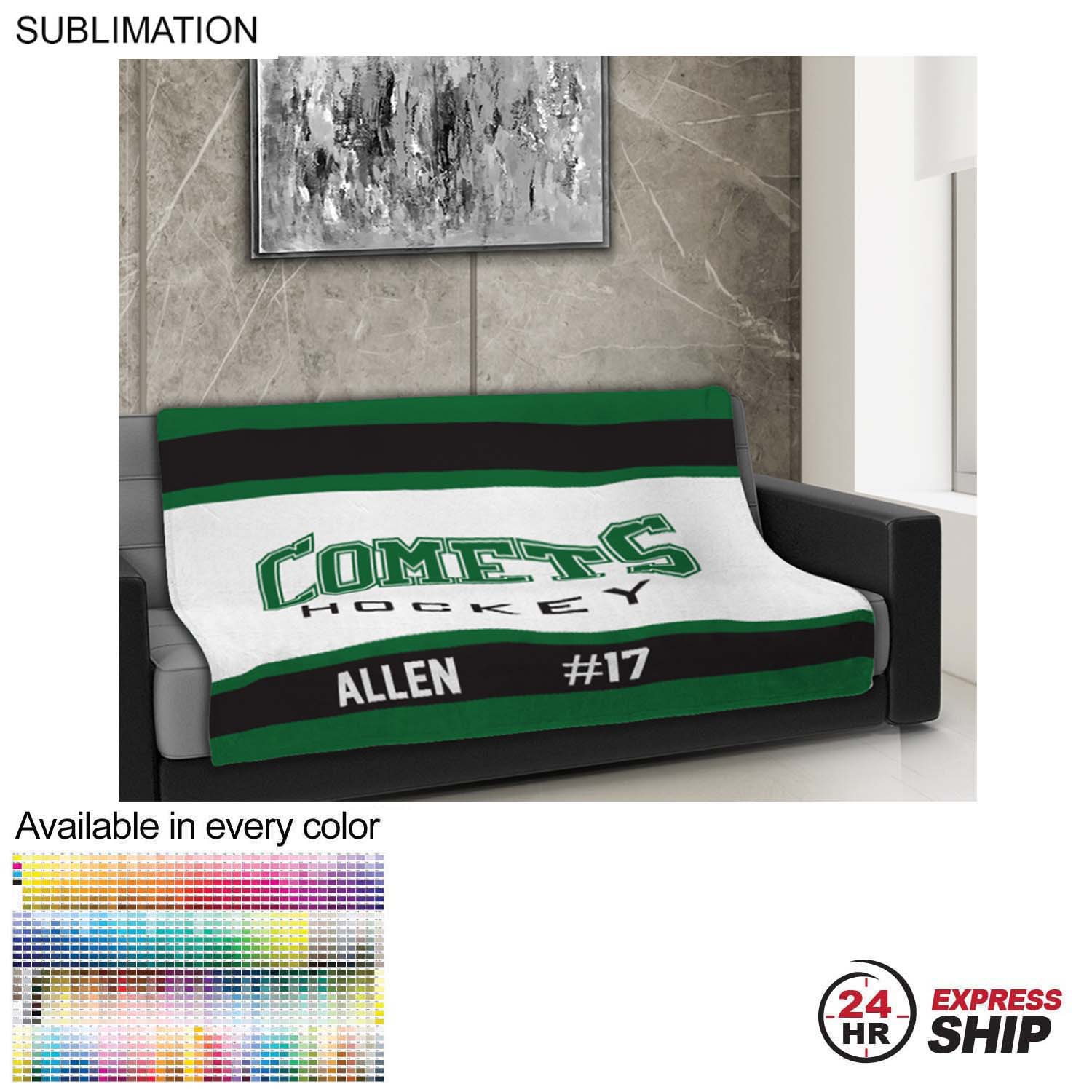 24 Hr Express Ship - Team Blanket in Plush and cozy Mink Flannel Fleece, 50x60, Couch size 2