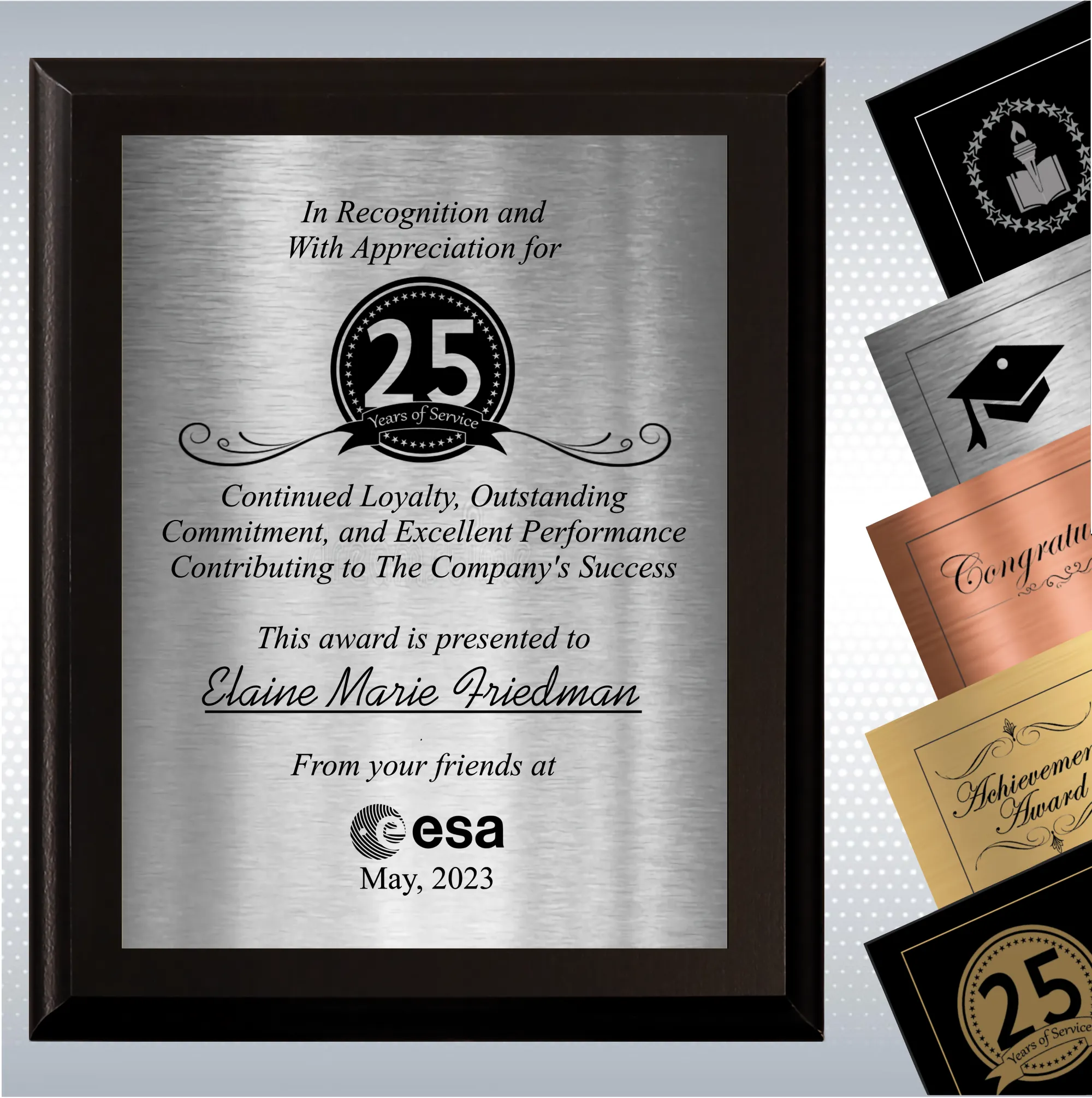 Black Matte Personalized Years of Service Gift Award Plaque 10