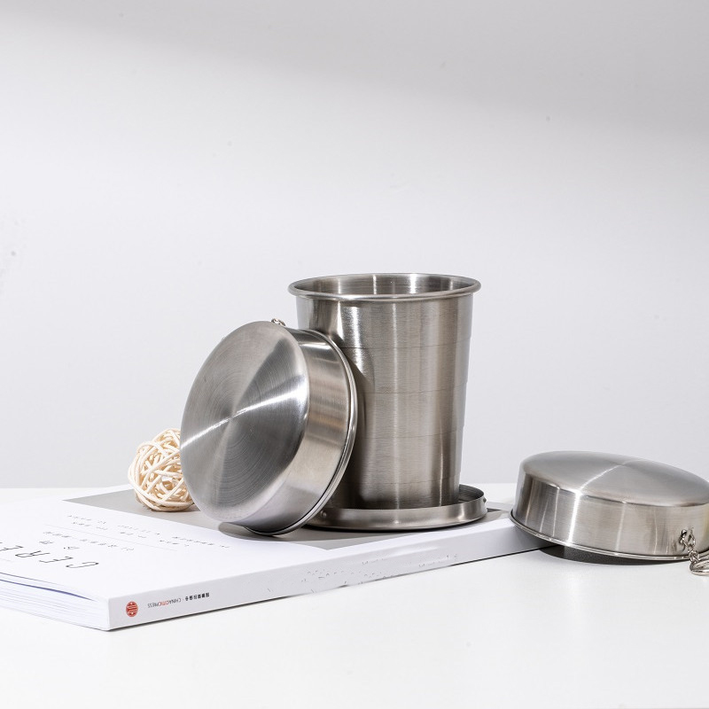 450ML Travel 304 Stainless Steel Collapsible Cup w/ Metal Keychain 9