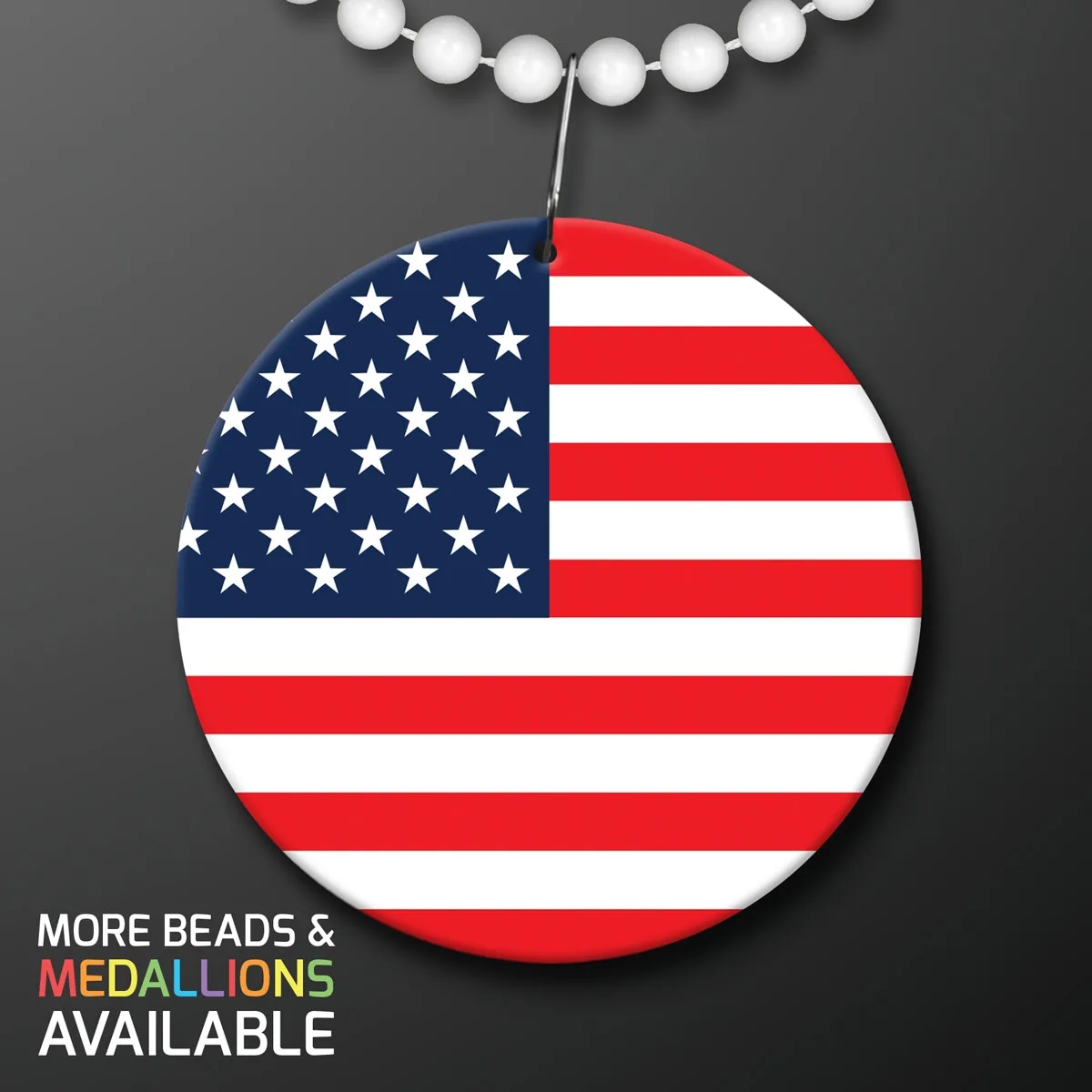 USA Flag Medallion with Beaded Necklace (Non Light Up) 2