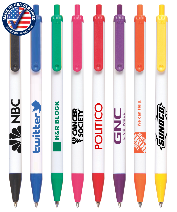 Certified USA Made - White Barrels - Click-A-Stick Pens with Pocket Clip 1
