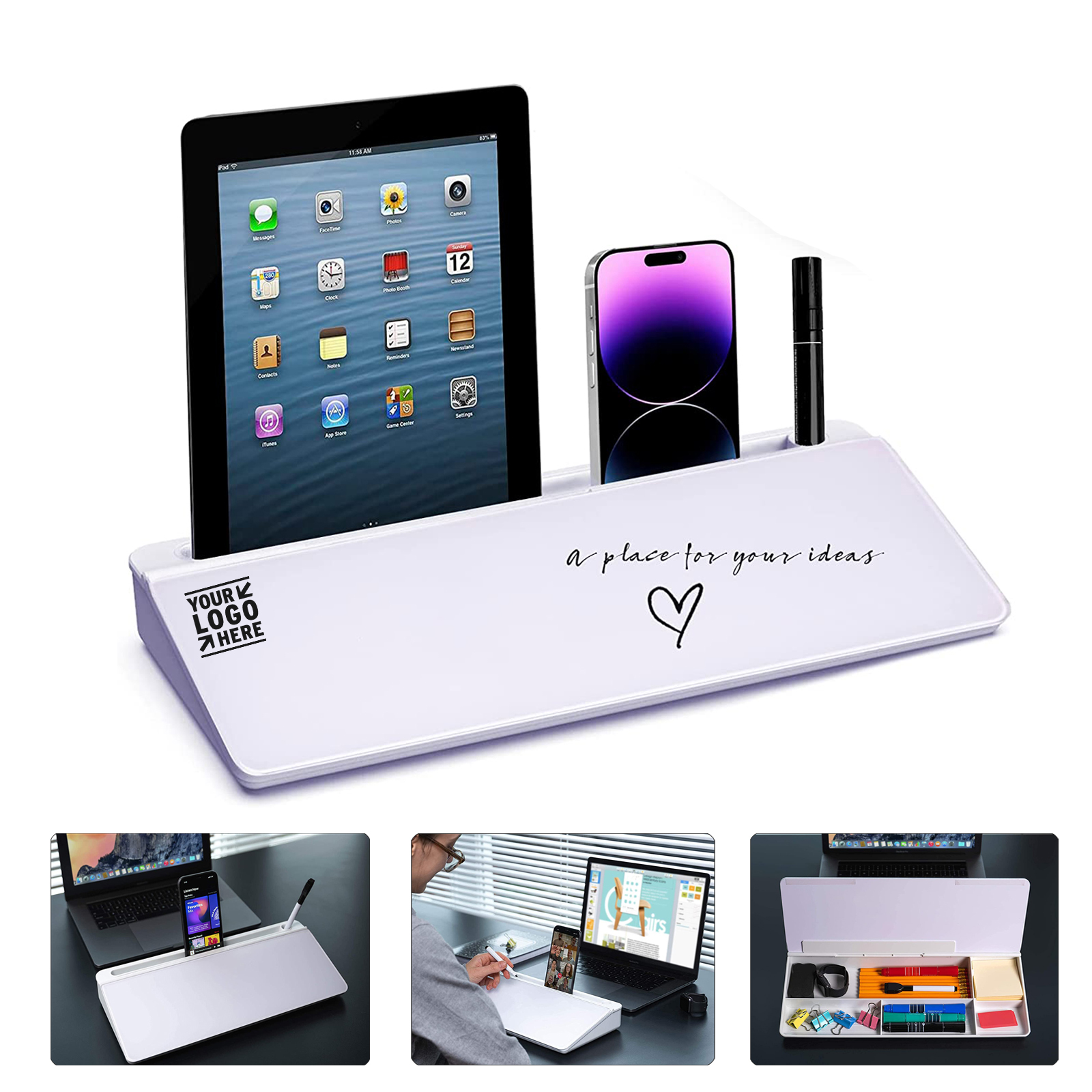 Desktop Dry Erase Board with Storage and iPad/Phone Holder 2