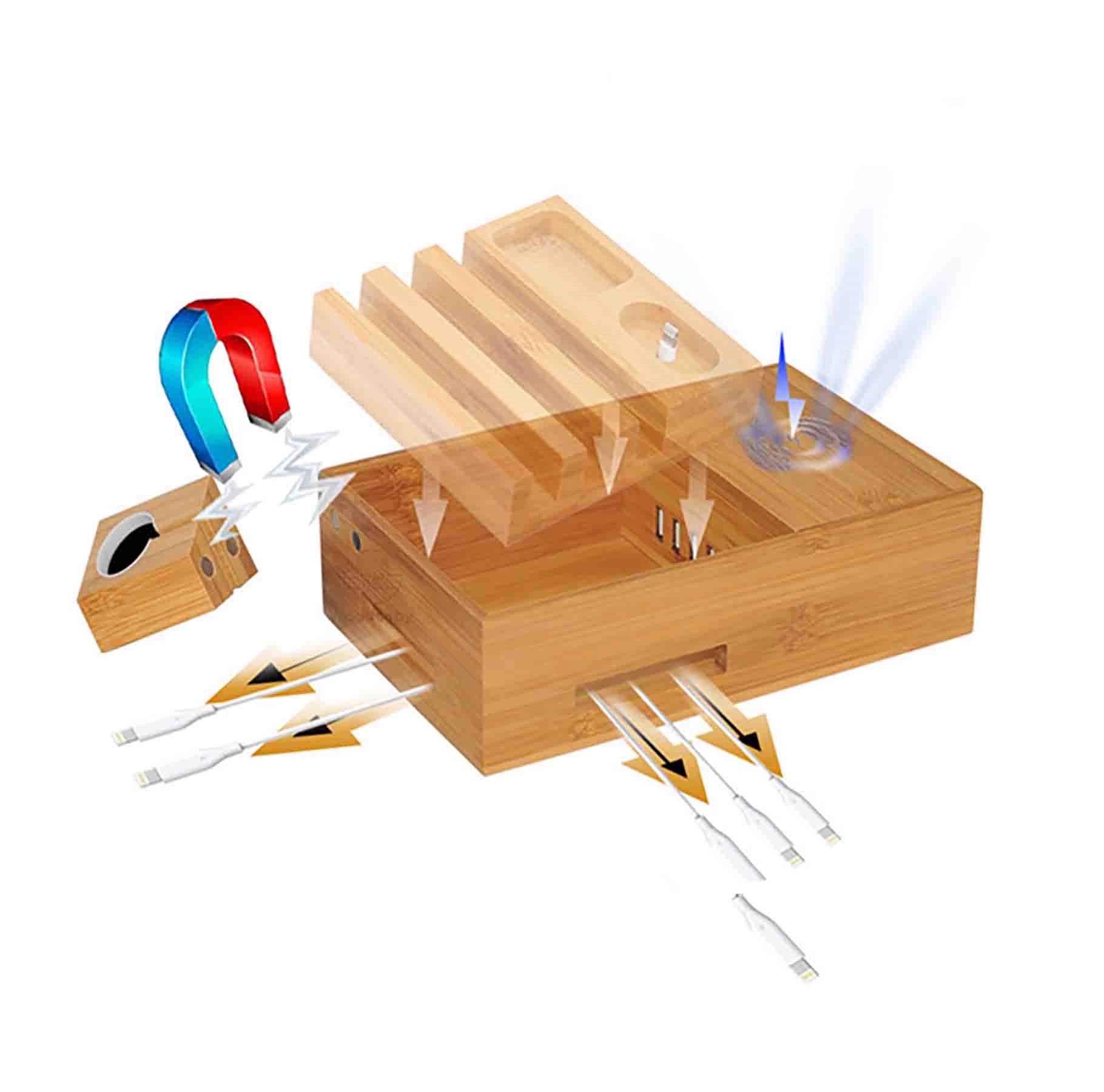 Bamboo Docking Charging Station Organizer For 5 Devices 7