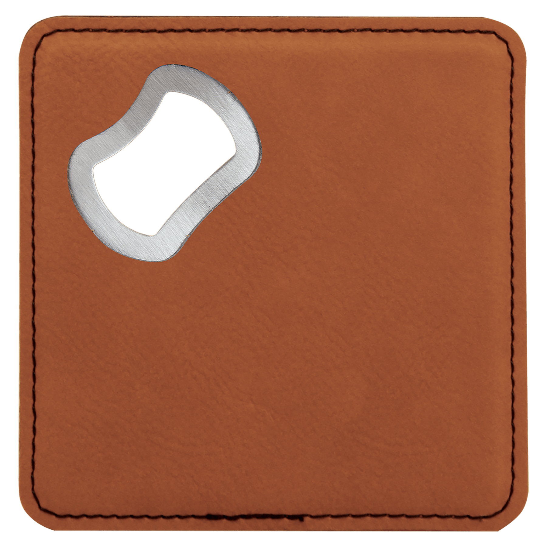 4" x 4" Square Rawhide Leatherette Coaster w/ Bottle Opener 3