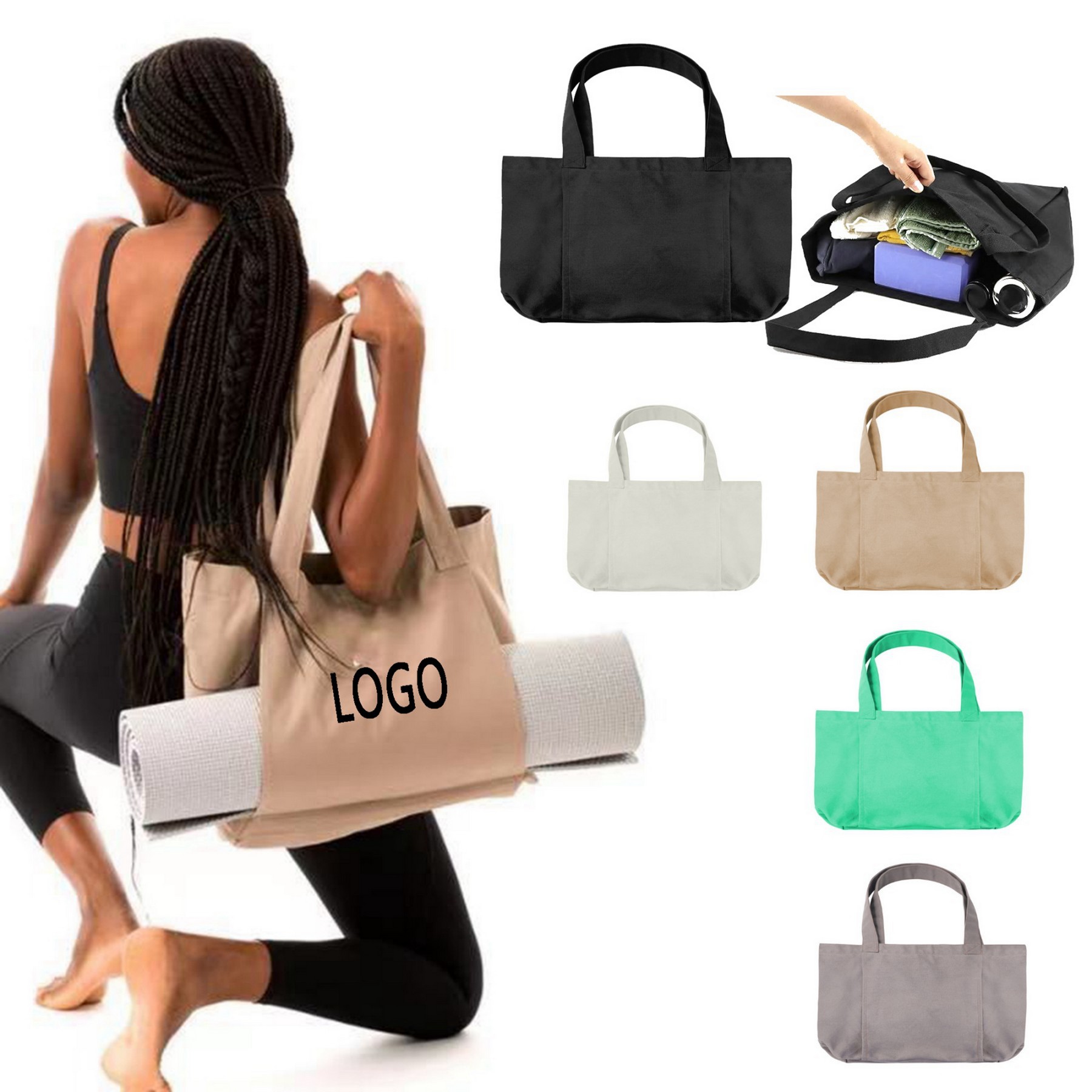 Canvas Tote Bag with Yoga Mat Carrier, custom tote bag with logo imprint 2