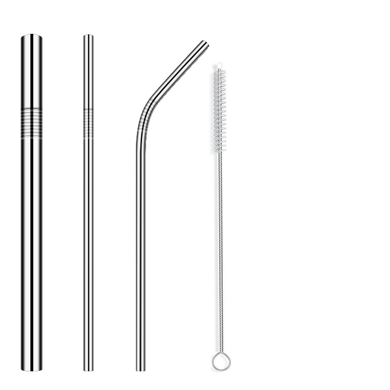 Stainless Steel Metal Straws w/Storage Bag & Cleaning Brush 2