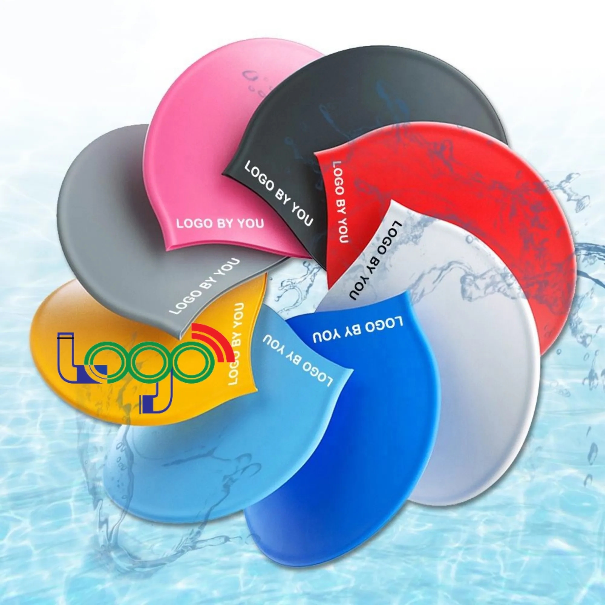 MOQ 20PCS Custom Logo Silicone Swim Cap Swimming Shower Hat 5