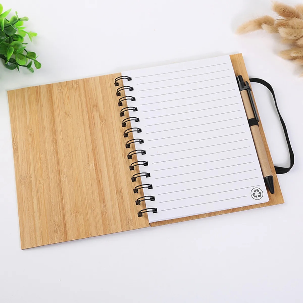 Spiral Notepad Wood Journal Bamboo Cover Notebook With Pen 3