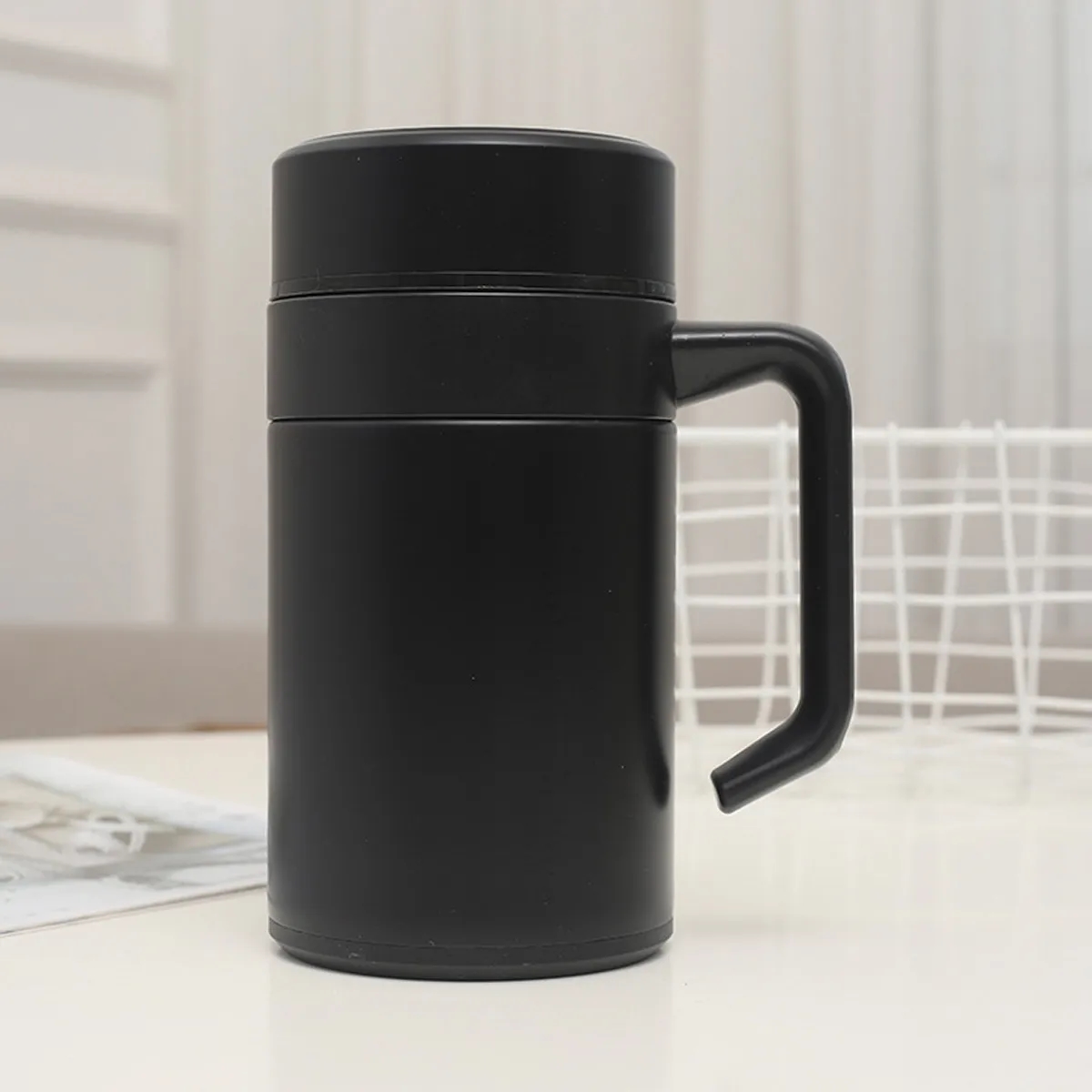 Business Office Vacuum Insulated Water Bottle Cup w/ Handle, custom water bottle with logo imprint 2