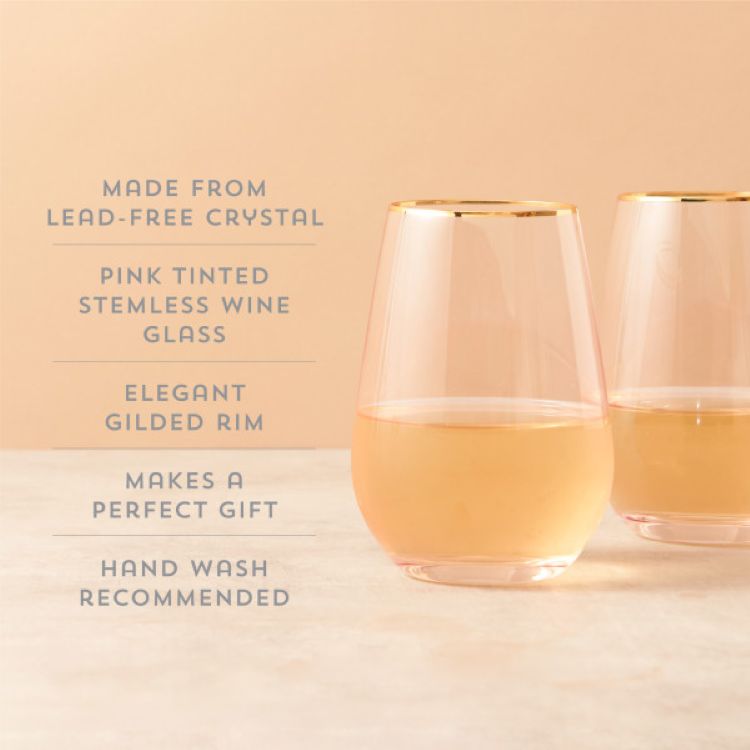 Twine Living® Rose Crystal Stemless Wine Glass, set of 2 3