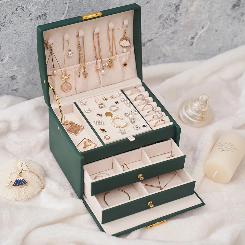Custom 3-Layer PU Jewelry Organizer Box with Drawer & Handle 10