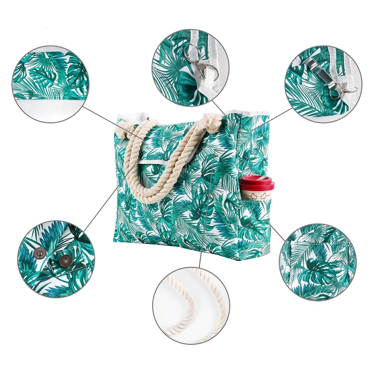 Large Sandproof Foldable Women Beach Tote Bag, custom tote bag with logo imprint 6