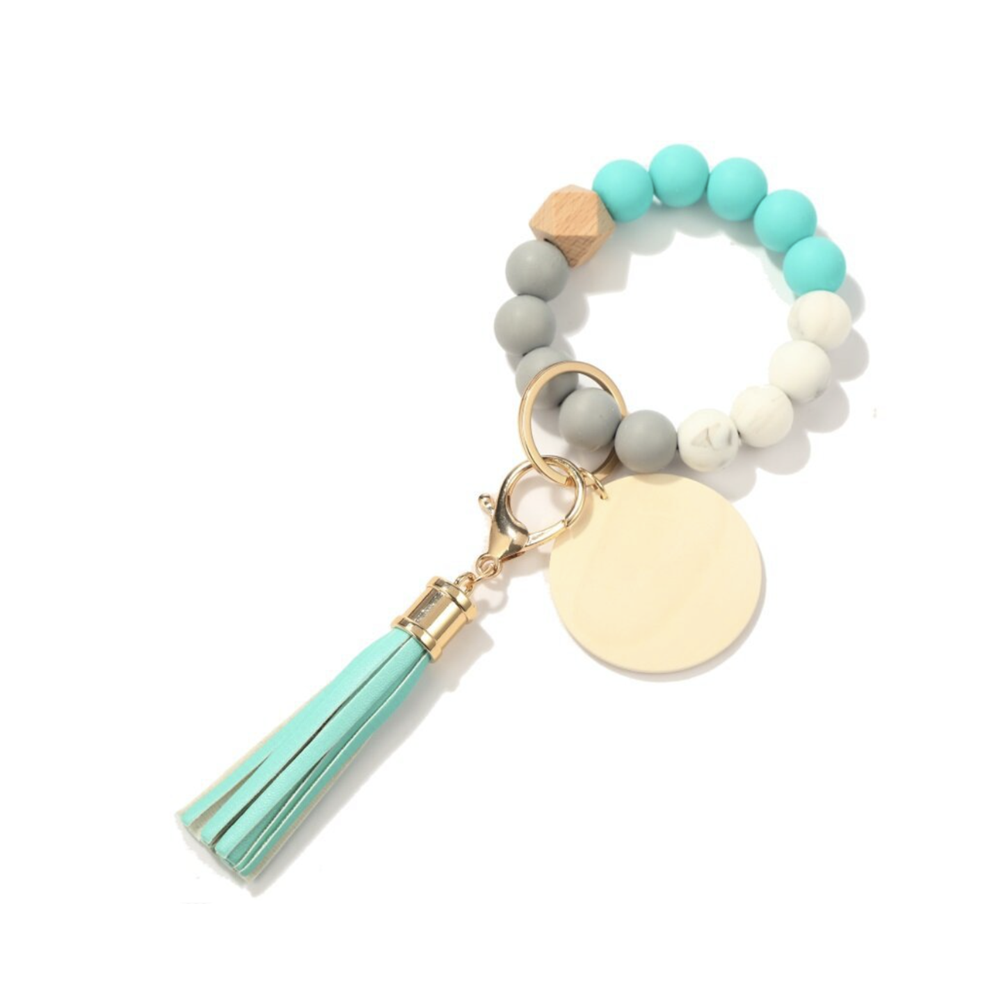 MOQ 10 PCS Customizable Silicone Key Bead Wood Bracelet Keychain 12