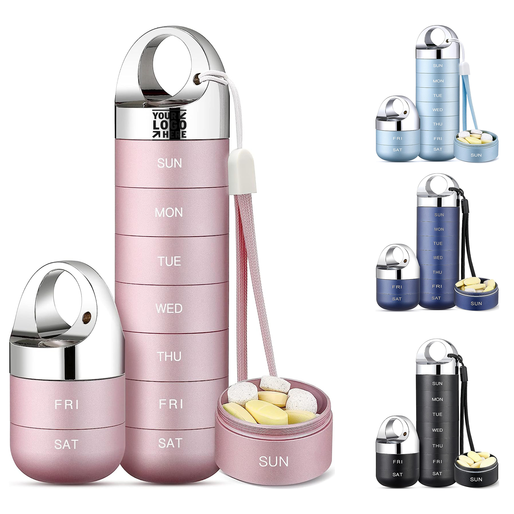 Portable Waterproof 7 Day Daily Vitamin Medicine Box Metal Large BPA Free Travel Pill Organizer 2