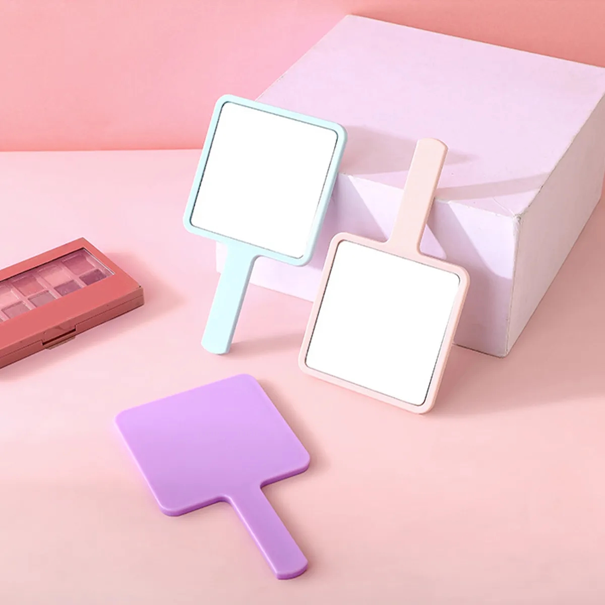 Portable Compact Square Handle Makeup Small Cosmetic Mirror 3