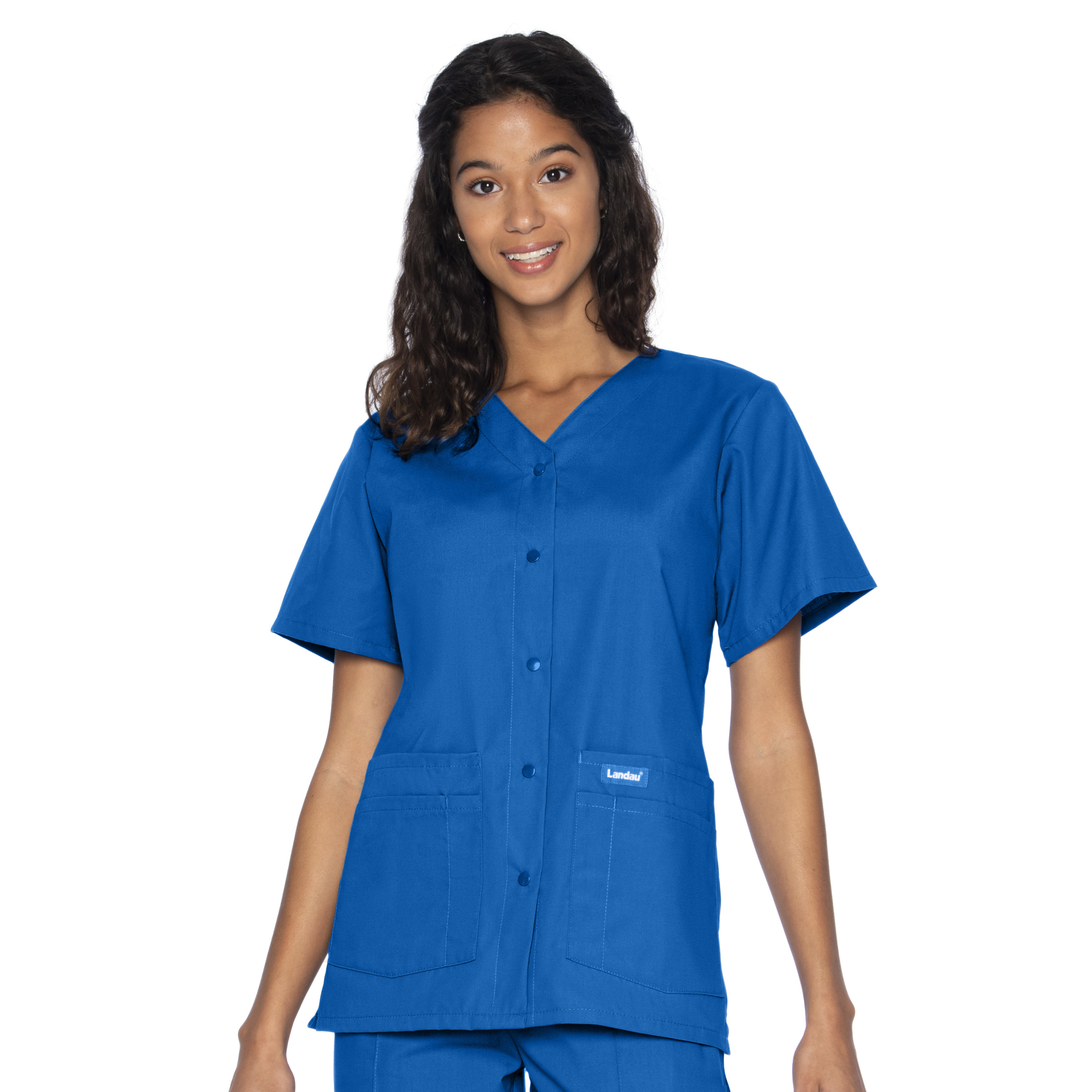 Landau - Essentials - Women's Four-Pocket Snap-Front V-Neck Top 13