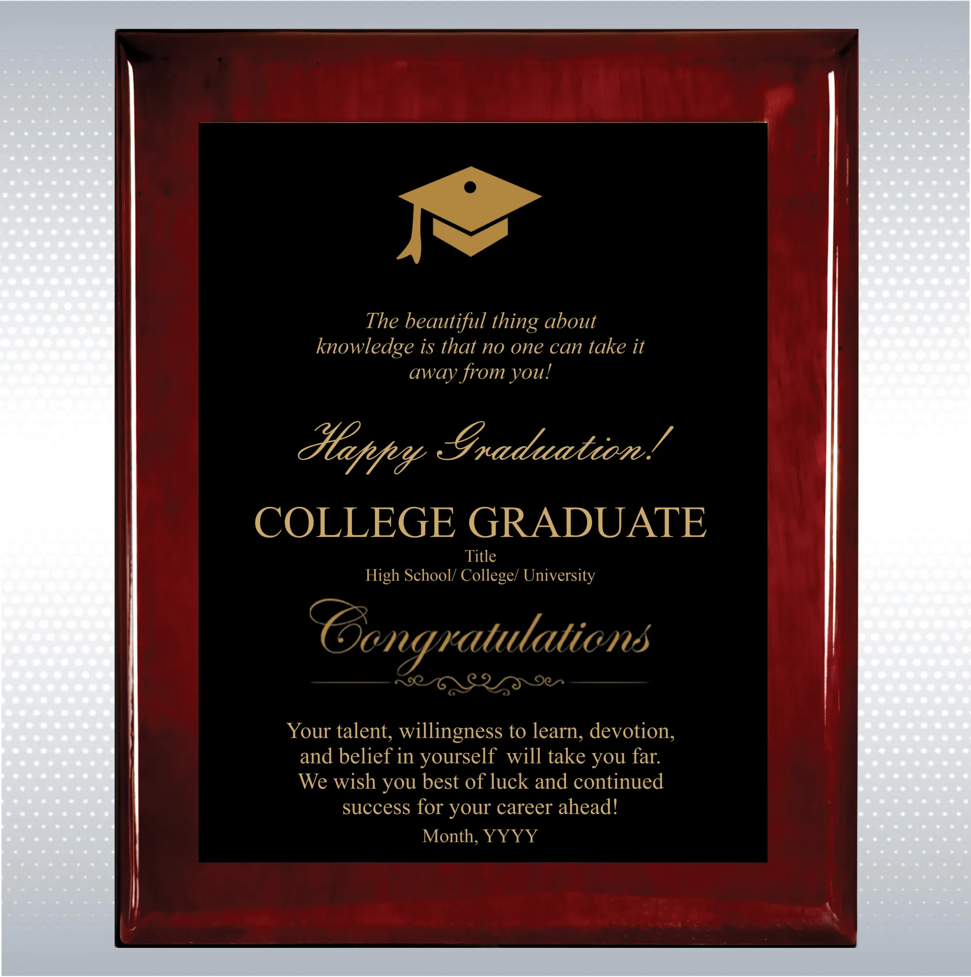 Rosewood Piano Graduation Gift Plaque 6