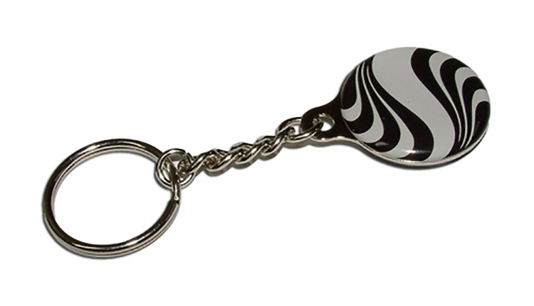 Key Chain / Tag, custom single sided imprint at 1-1/8" diameter with metal backer 6